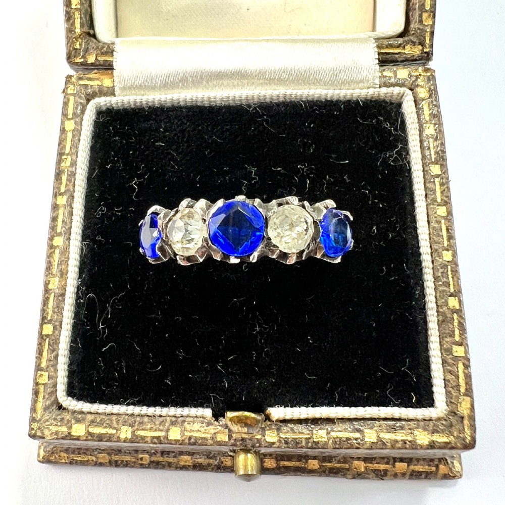 Vintage French Silver Five Stone Paste Ring View II