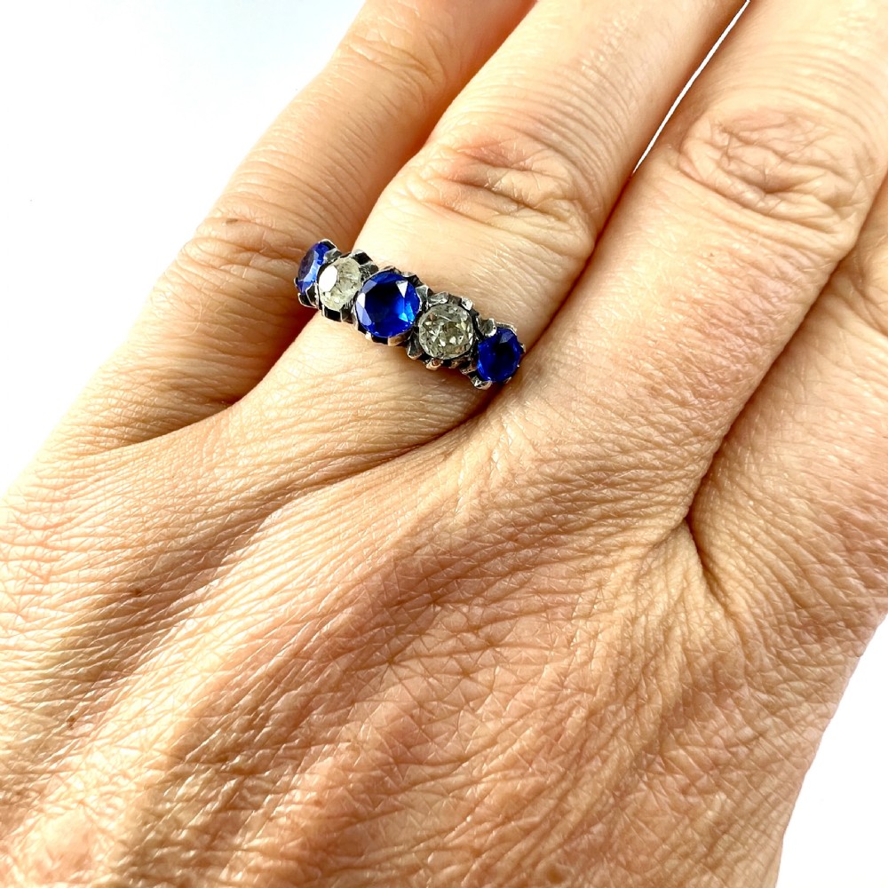 Vintage French Silver Five Stone Paste Ring View V