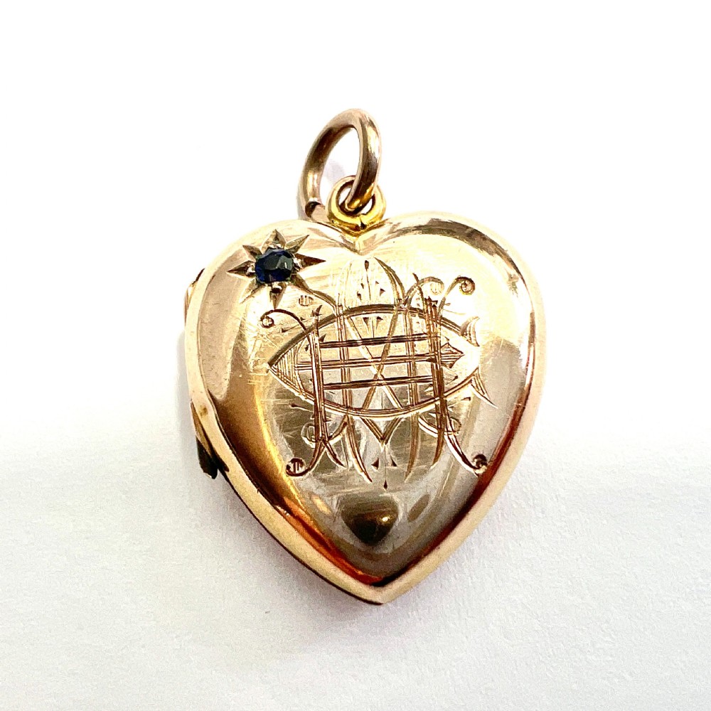 Victorian Sapphire 9CT Gold Heart Locket Pendant