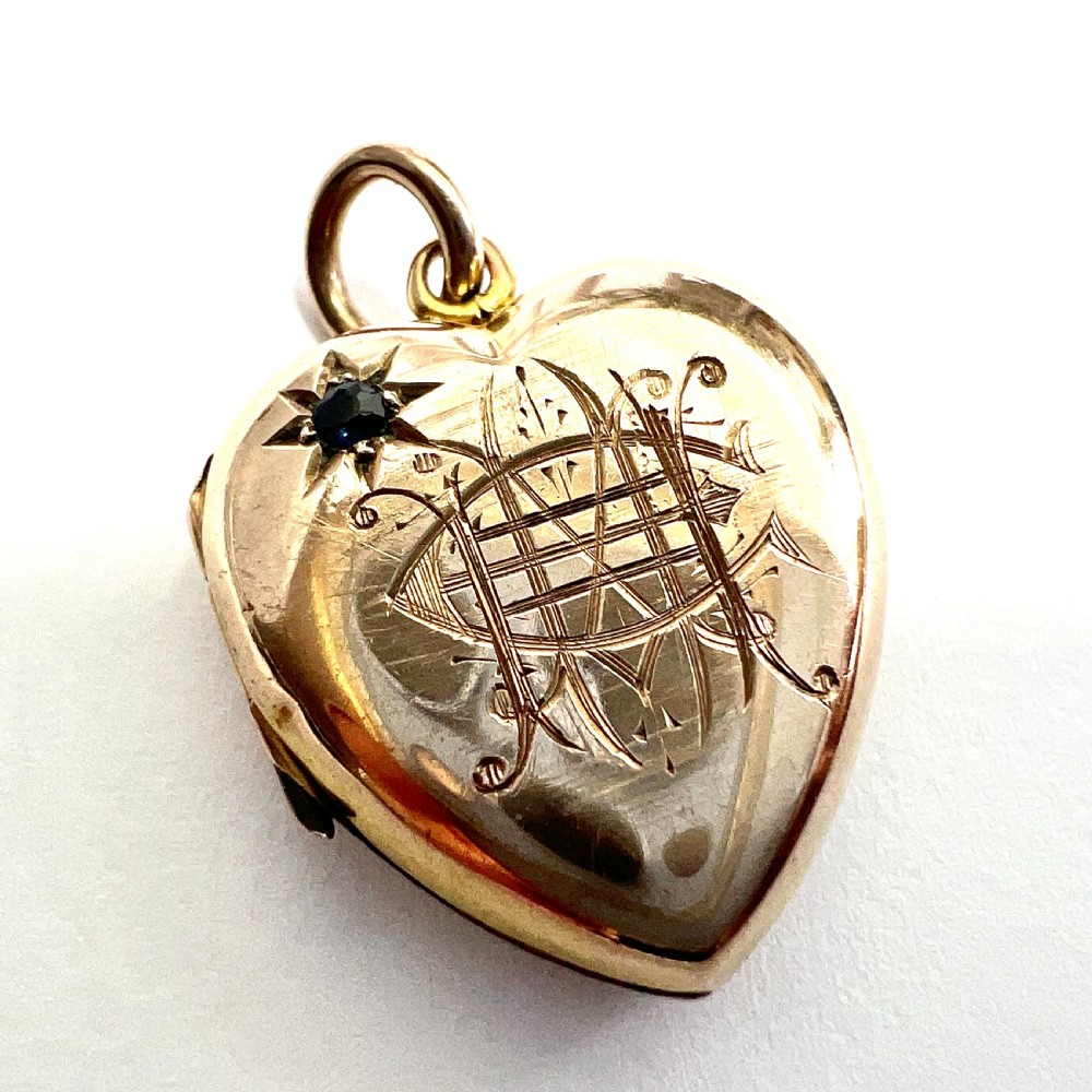 Victorian Sapphire 9CT Gold Heart Locket Pendant View II