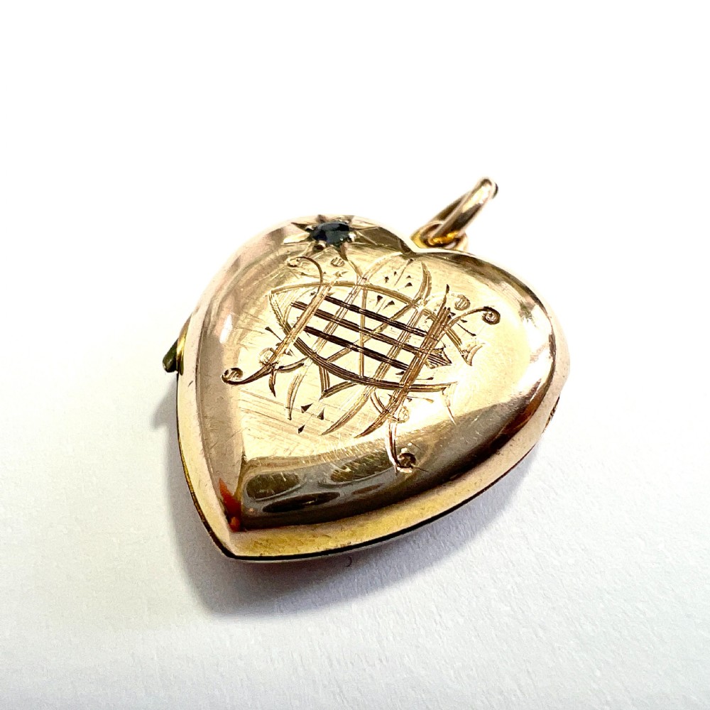 Victorian Sapphire 9CT Gold Heart Locket Pendant View III