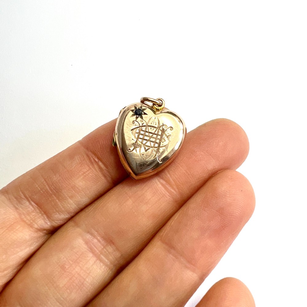 Victorian Sapphire 9CT Gold Heart Locket Pendant View VIII