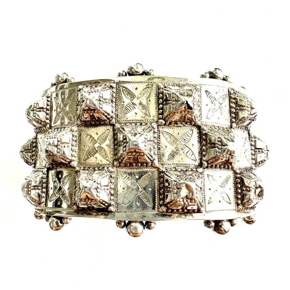 Victorian Heavy Sterling Silver Hinged Cuff Bangle View II