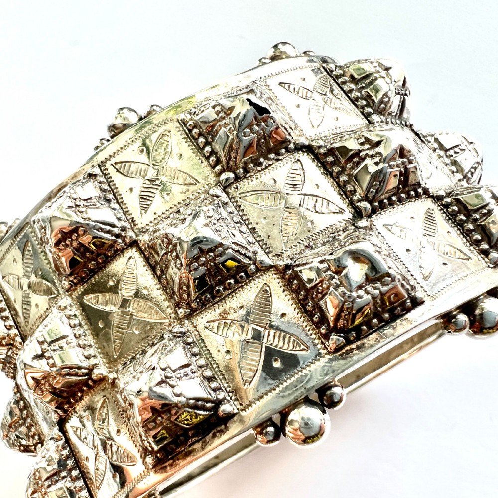 Victorian Heavy Sterling Silver Hinged Cuff Bangle View III