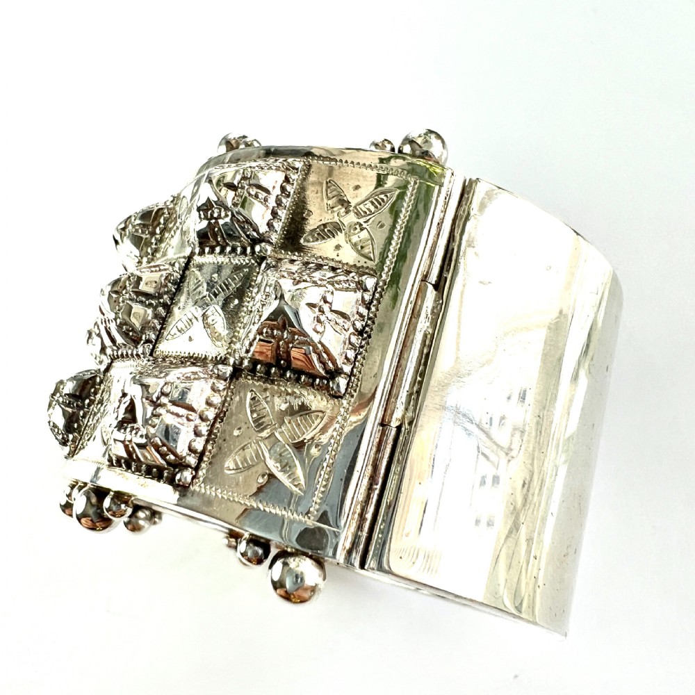Victorian Heavy Sterling Silver Hinged Cuff Bangle View IV