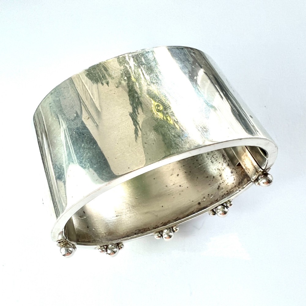 Victorian Heavy Sterling Silver Hinged Cuff Bangle View VII