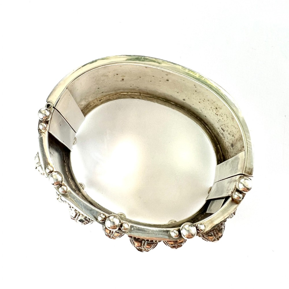 Victorian Heavy Sterling Silver Hinged Cuff Bangle View VIII