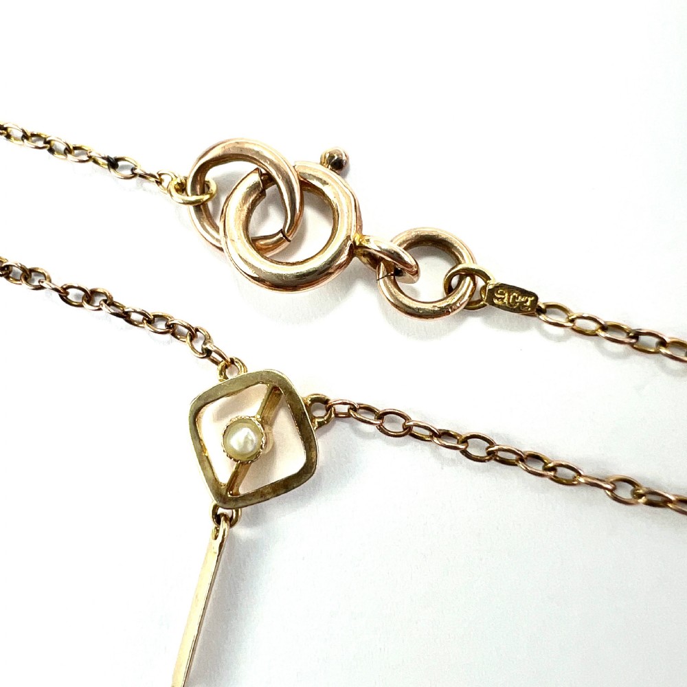 Edwardian 9CT Gold Pearl Paste Peridot Necklace View V