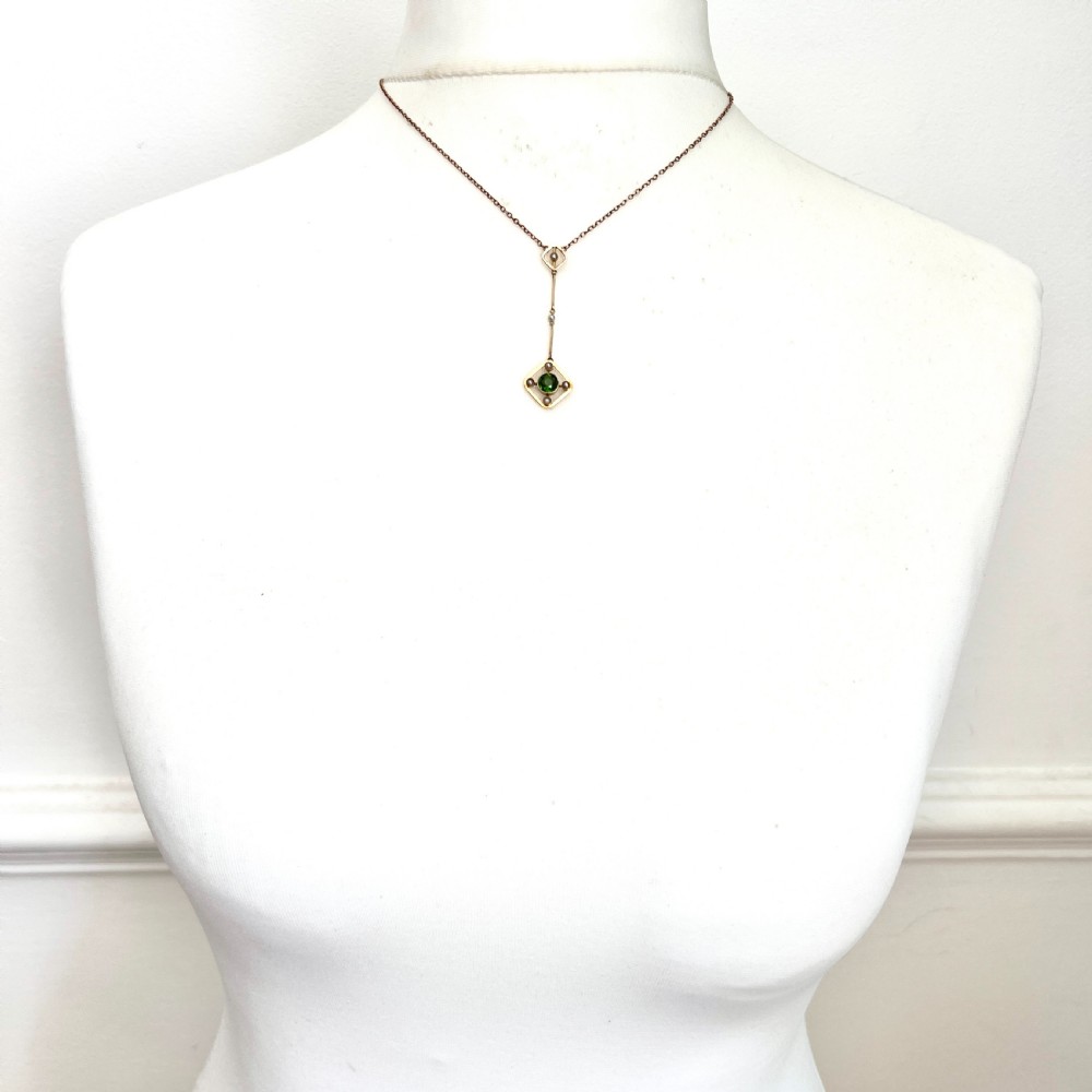 Edwardian 9CT Gold Pearl Paste Peridot Necklace View VII