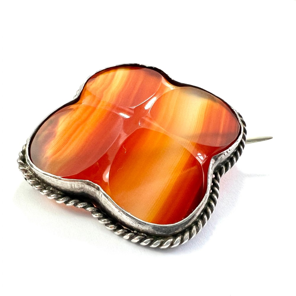 Victorian Scottish Silver Red Agate Quatrefoil Brooch 
