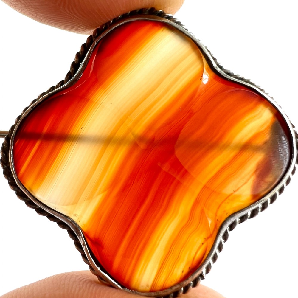 Victorian Scottish Silver Red Agate Quatrefoil Brooch  View III