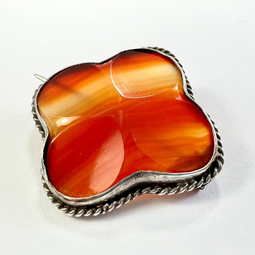Victorian Scottish Silver Red Agate Quatrefoil Brooch  View IV