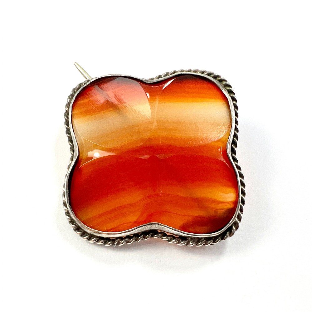 Victorian Scottish Silver Red Agate Quatrefoil Brooch  View V