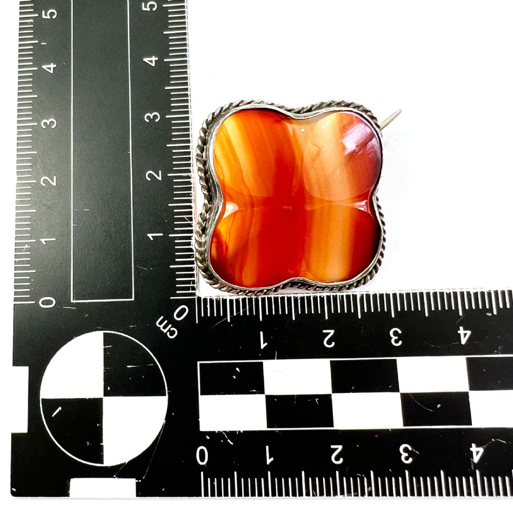 Victorian Scottish Silver Red Agate Quatrefoil Brooch  View VII