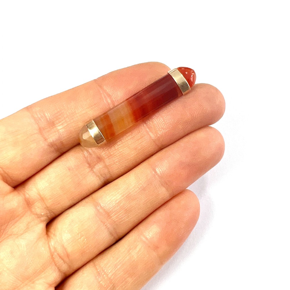 • Victorian Red Agate Rose Gold Bar Brooch View VIII
