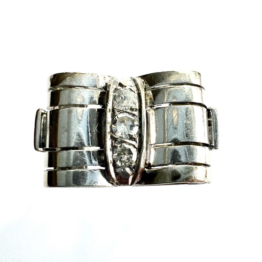 1940s Diamond 14CT White Gold Bow Ring