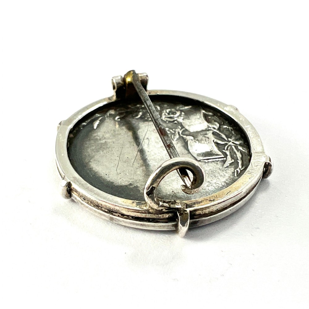 French Art Nouveau Silver Medallion Brooch View IV