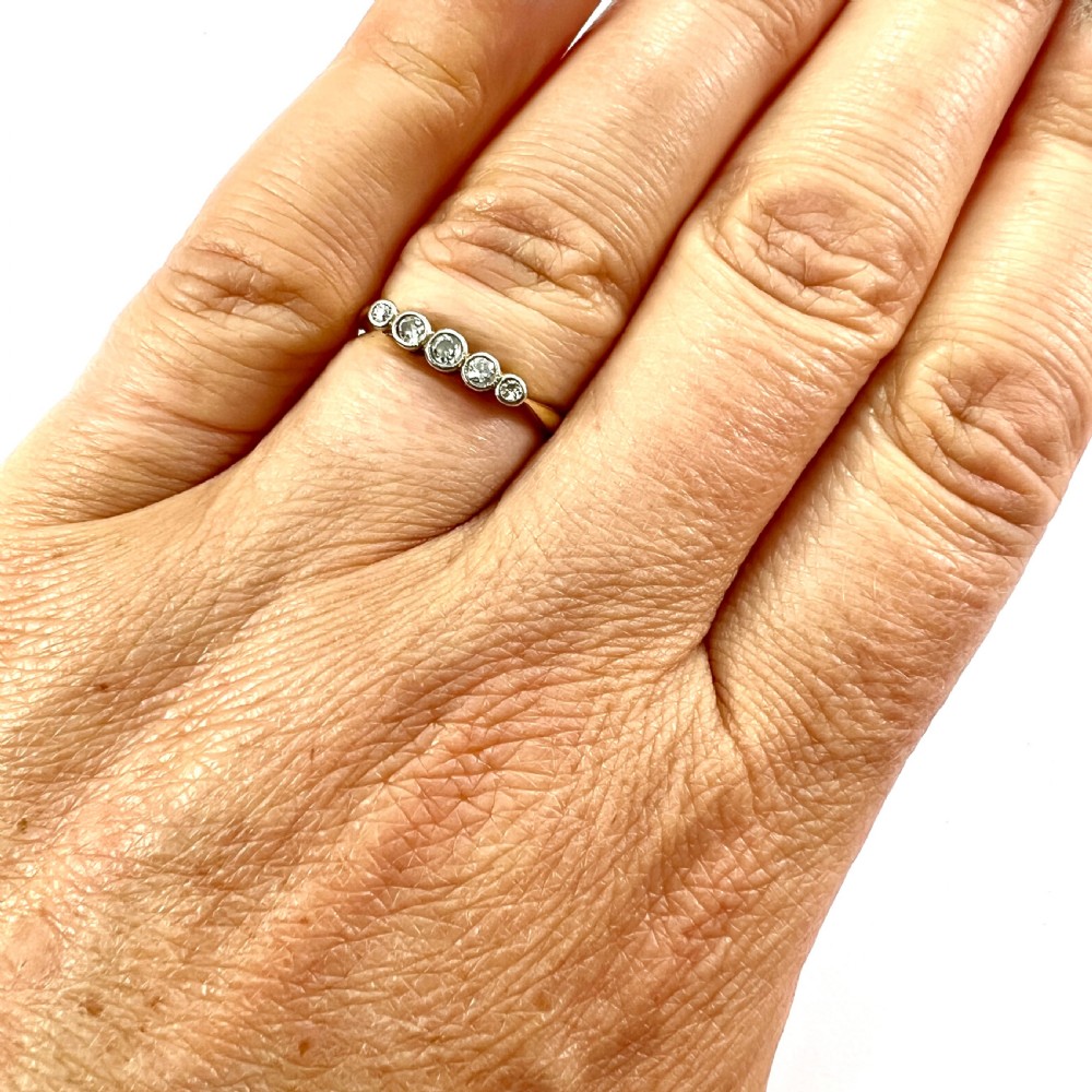 Art Deco Five-Stone Diamond 18CT Gold Platinum Engagement Ring View VI