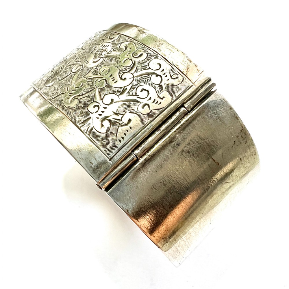 Victorian Wide Silver Hinged Cuff Bangle  View II