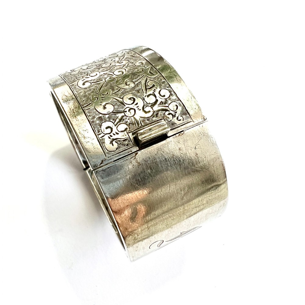 Victorian Wide Silver Hinged Cuff Bangle  View III
