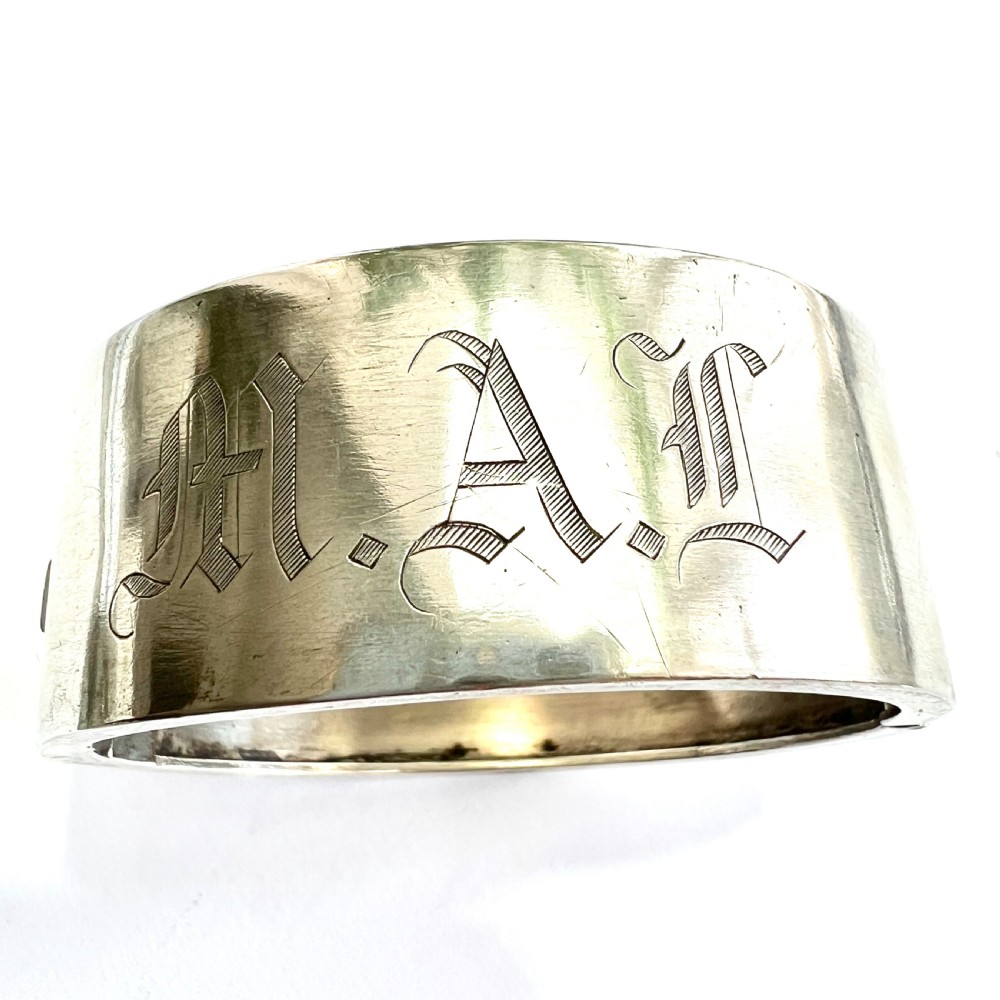 Victorian Wide Silver Hinged Cuff Bangle  View IV