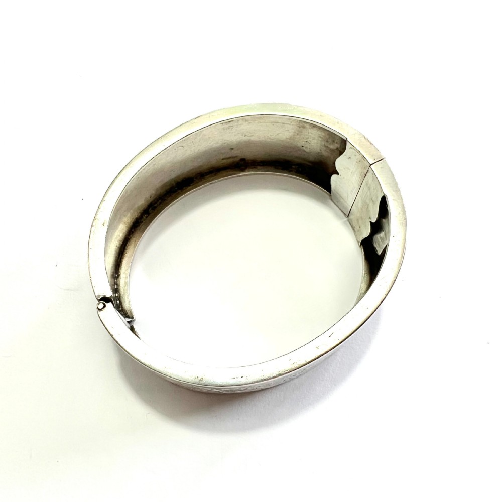 Victorian Wide Silver Hinged Cuff Bangle  View VII