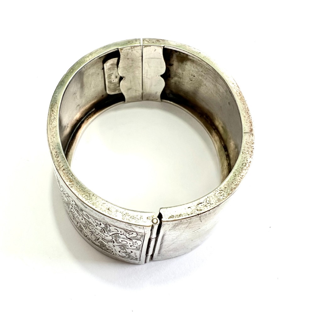Victorian Wide Silver Hinged Cuff Bangle  View VIII