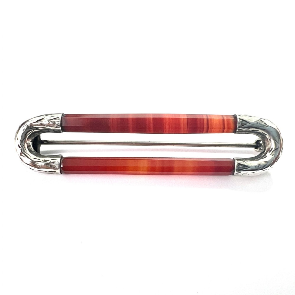 Victorian Scottish Agate Silver Kilt Pin Brooch View II