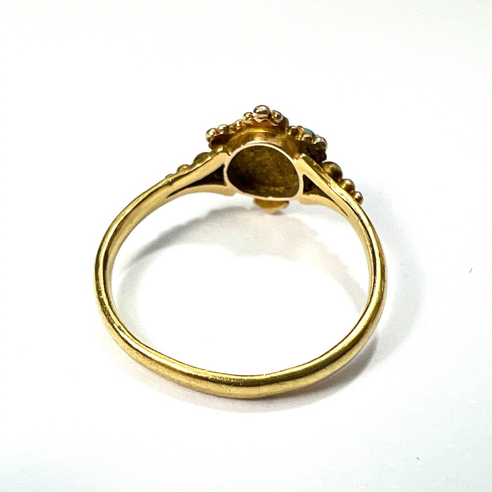 Victorian 18CT Gold Turquoise Pearl Flower Cluster Ring View V