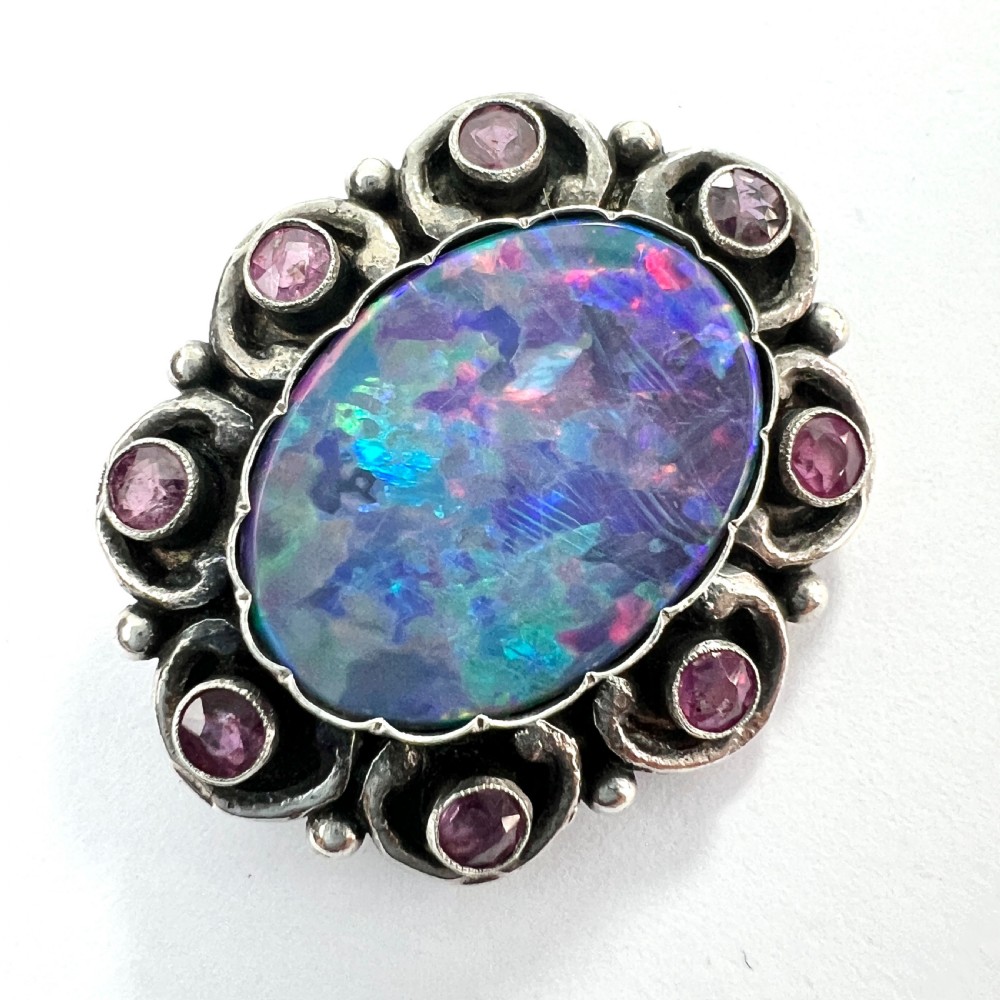 Vintage Silver Ruby and Opal Triplet Brooch View II