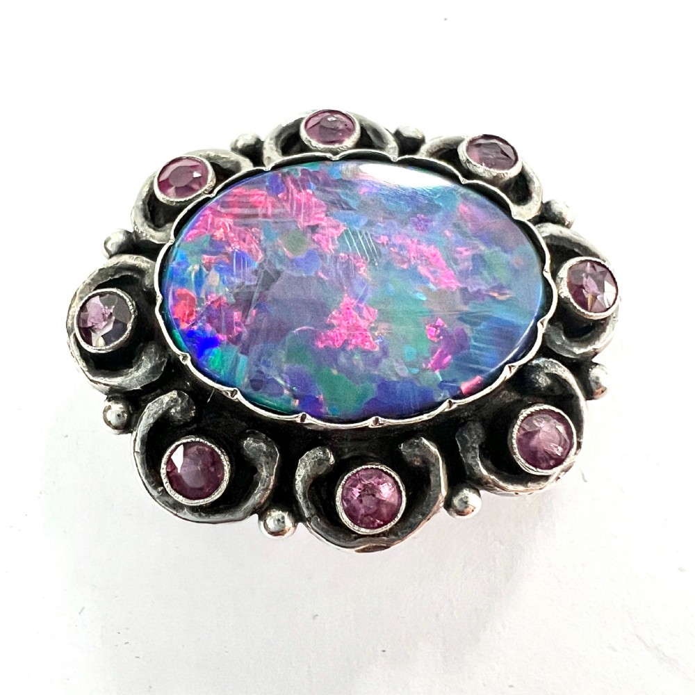 Vintage Silver Ruby and Opal Triplet Brooch View III