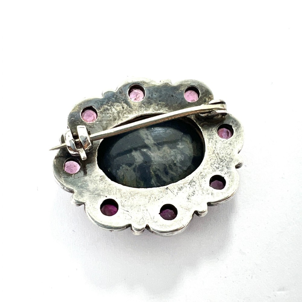 Vintage Silver Ruby and Opal Triplet Brooch View IV