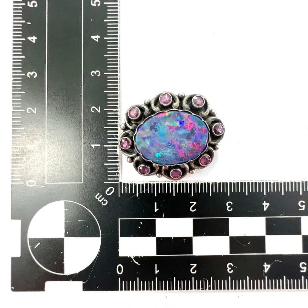 Vintage Silver Ruby and Opal Triplet Brooch View V