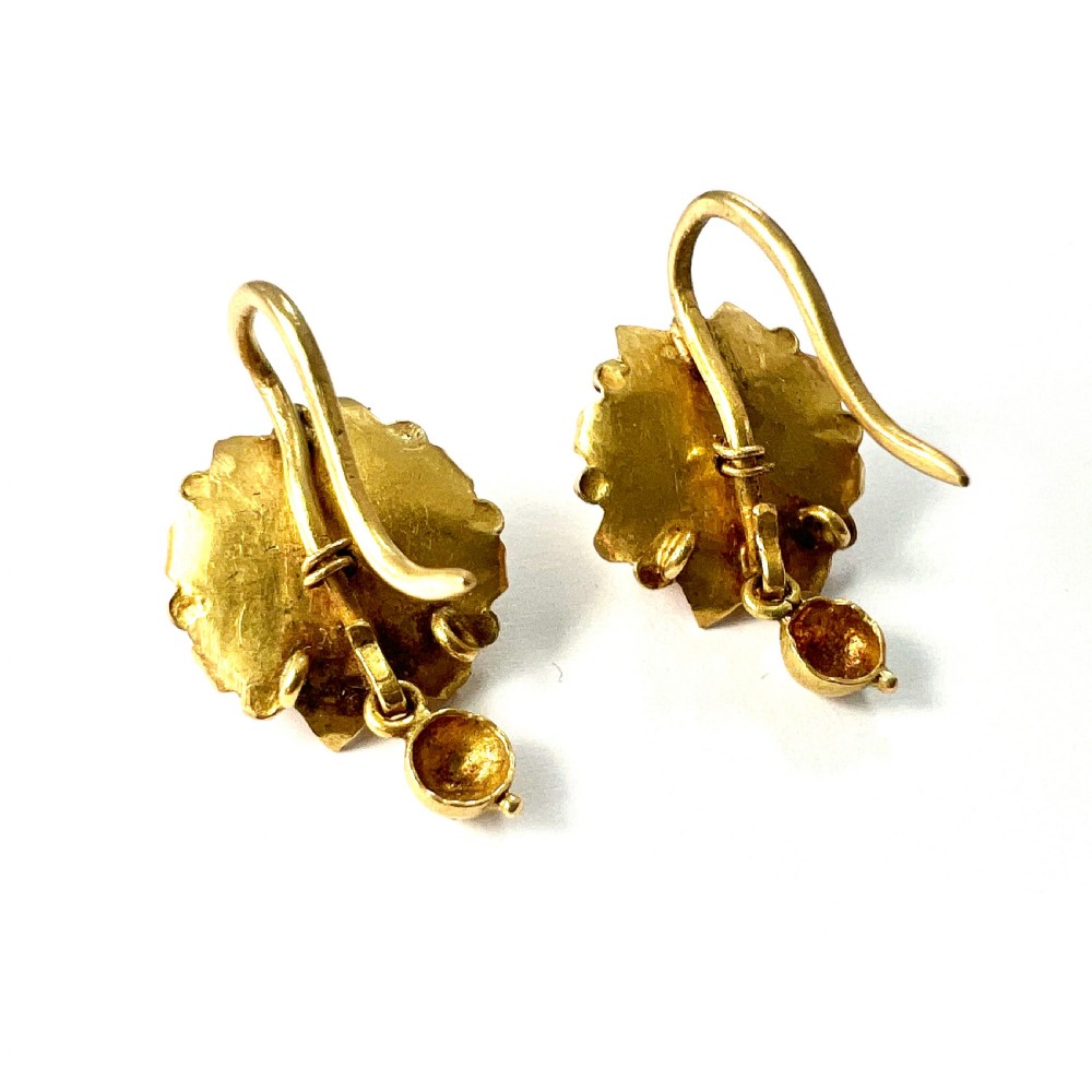 Victorian Coral 18CT Gold Etruscan Revival Earrings View VII