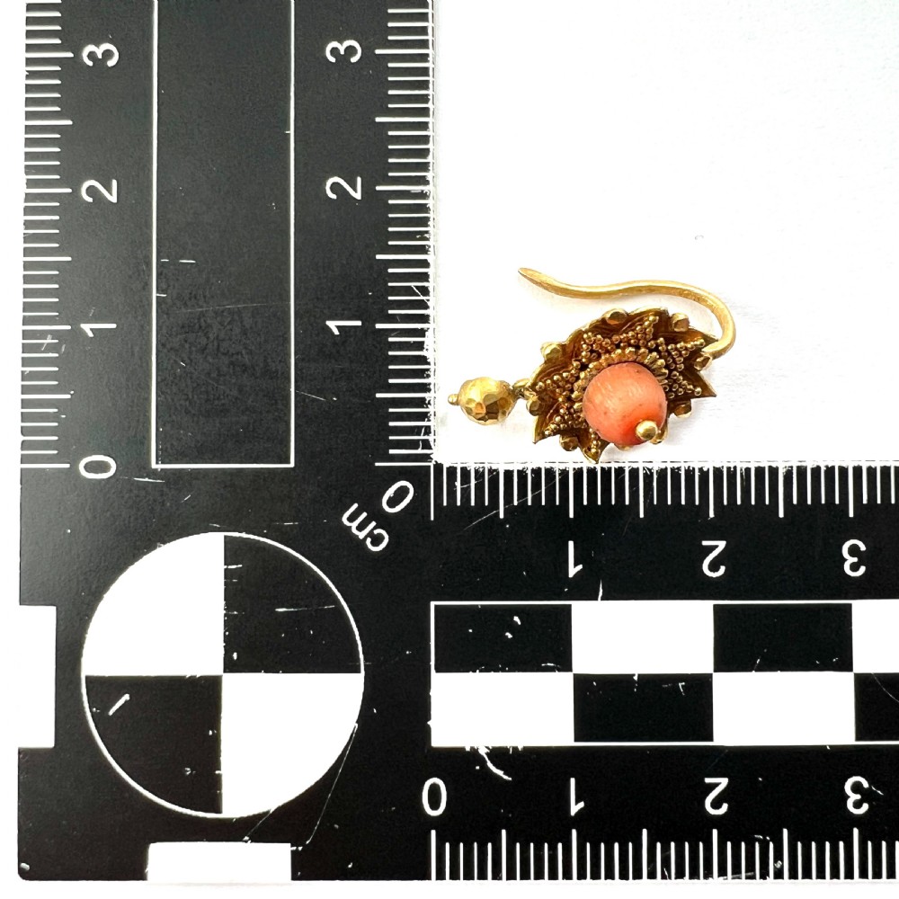 Victorian Coral 18CT Gold Etruscan Revival Earrings View VIII