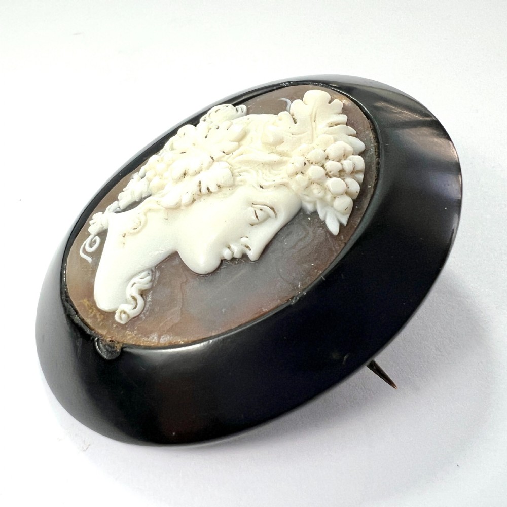 Victorian Carved Shell Bacchus Cameo Brooch  View III