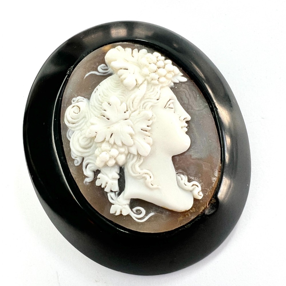 Victorian Carved Shell Bacchus Cameo Brooch  View V