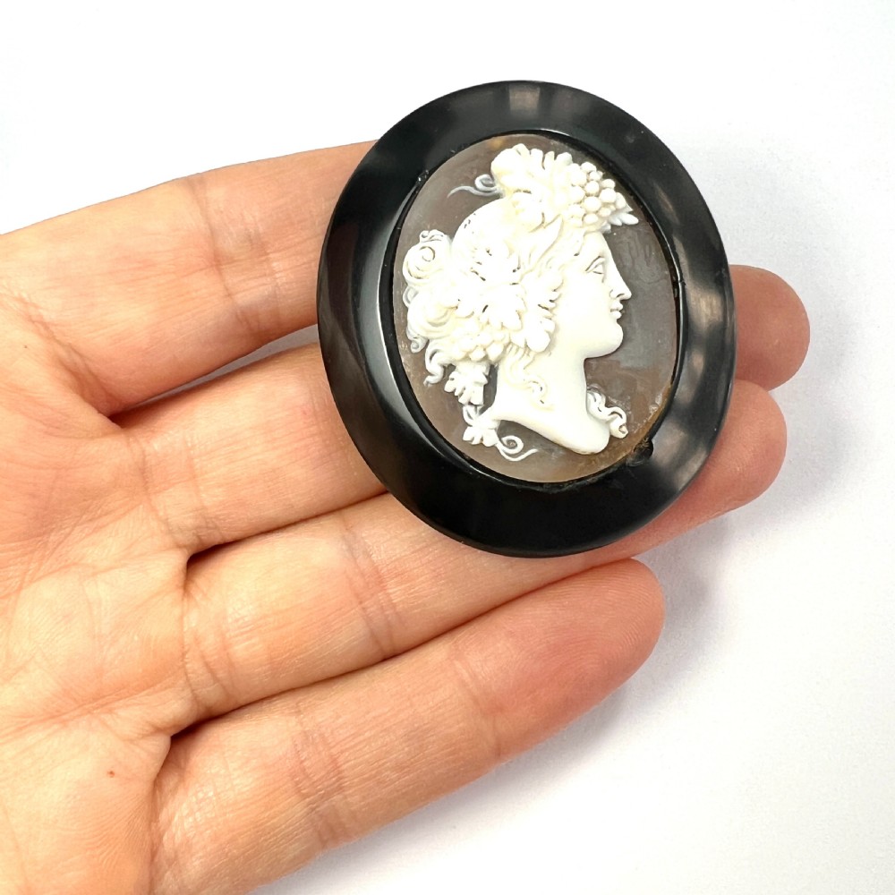 Victorian Carved Shell Bacchus Cameo Brooch  View VI