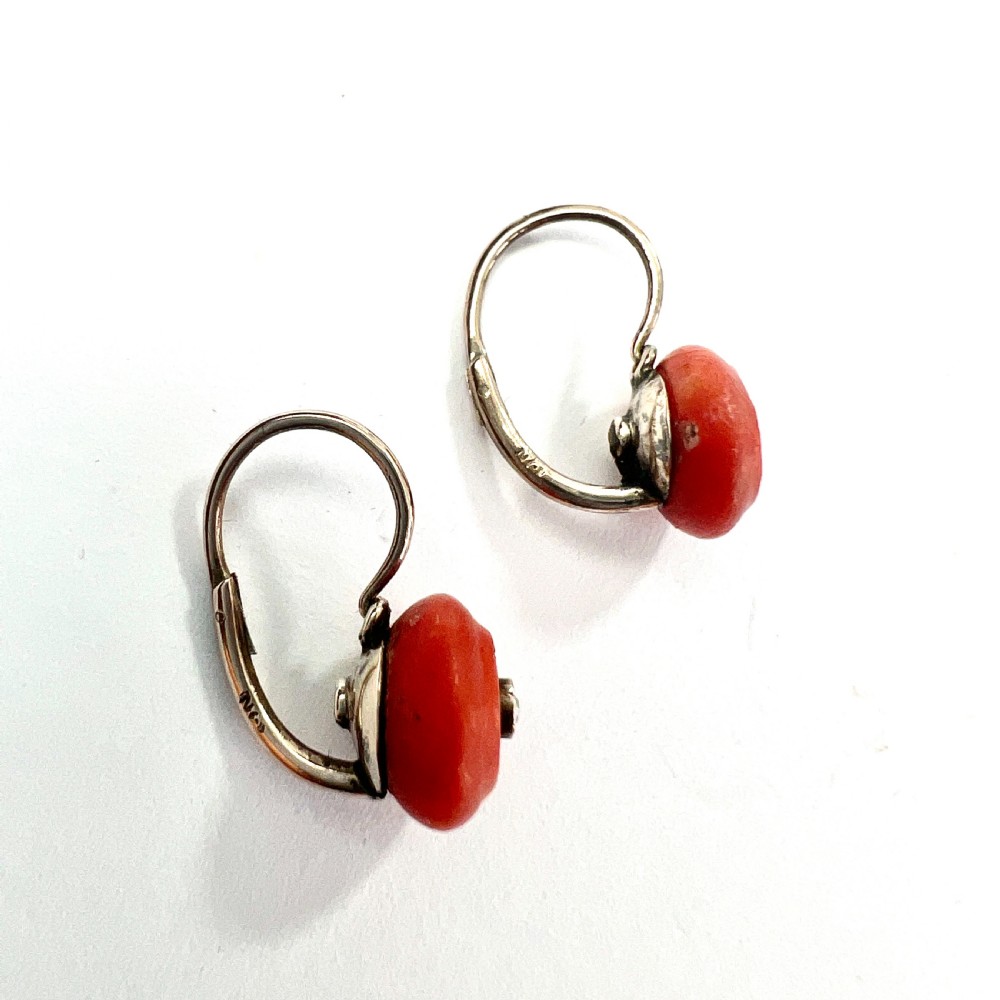 Victorian Coral and Pearl 9CT Gold Dormeuses Earrings View III