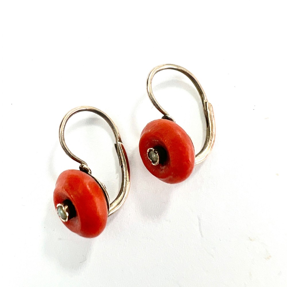 Victorian Coral and Pearl 9CT Gold Dormeuses Earrings View IV