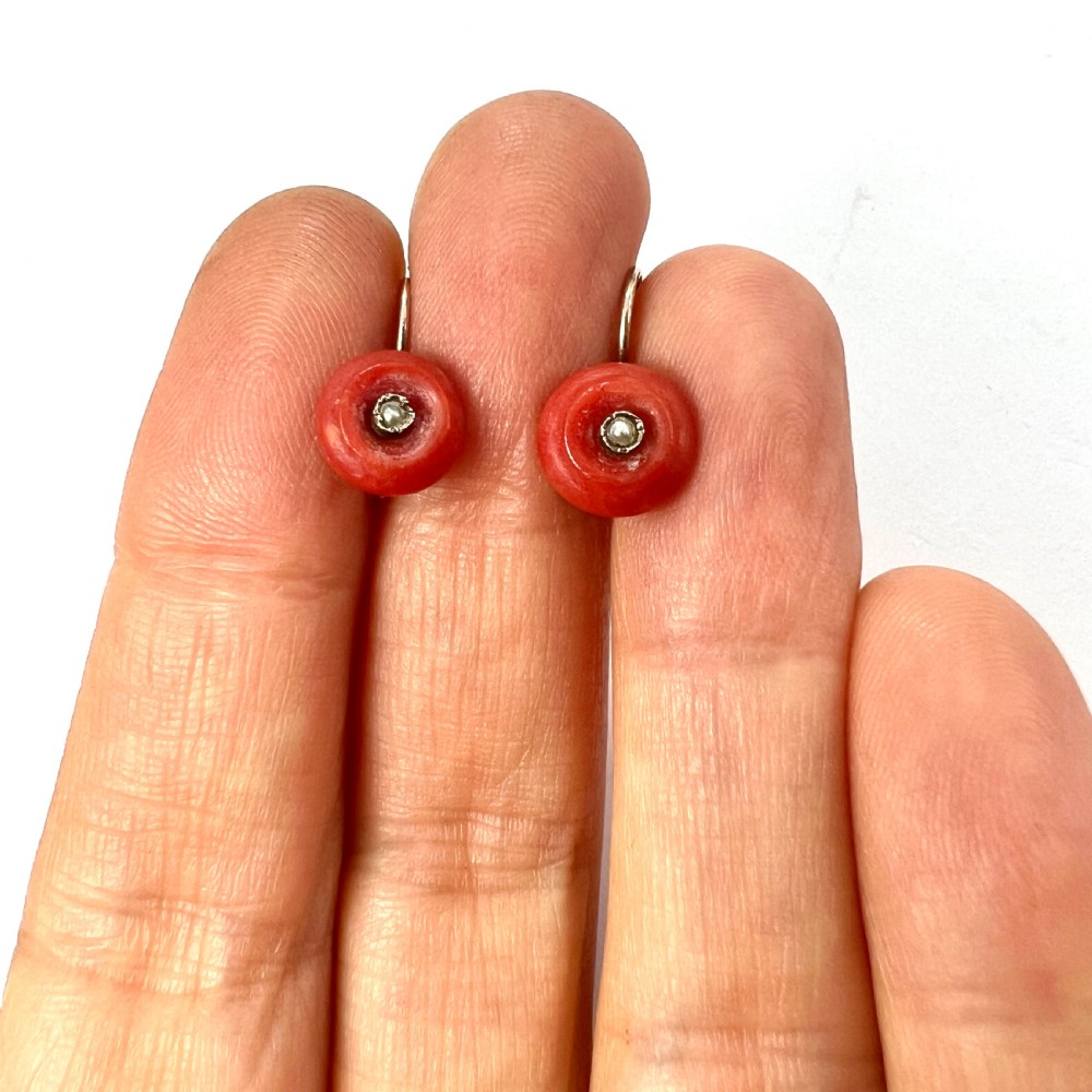 Victorian Coral and Pearl 9CT Gold Dormeuses Earrings View VII