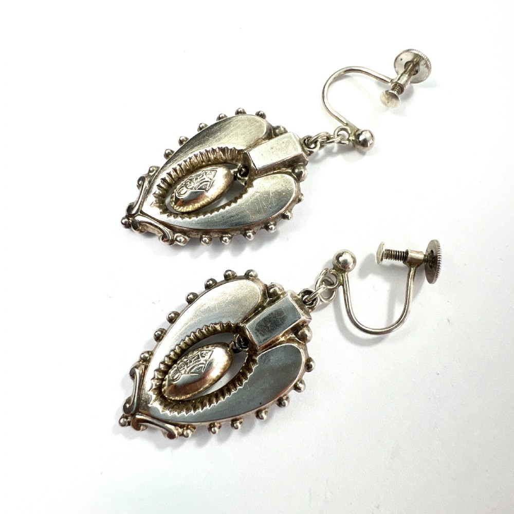Victorian Silver Heart Dangle Earrings View IV