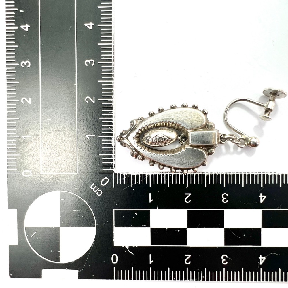 Victorian Silver Heart Dangle Earrings View V