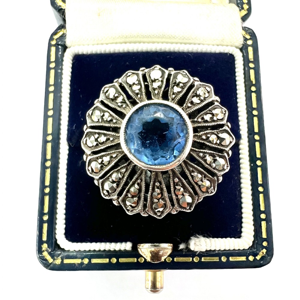 Vintage French Silver Paste Marcasite Flower Ring