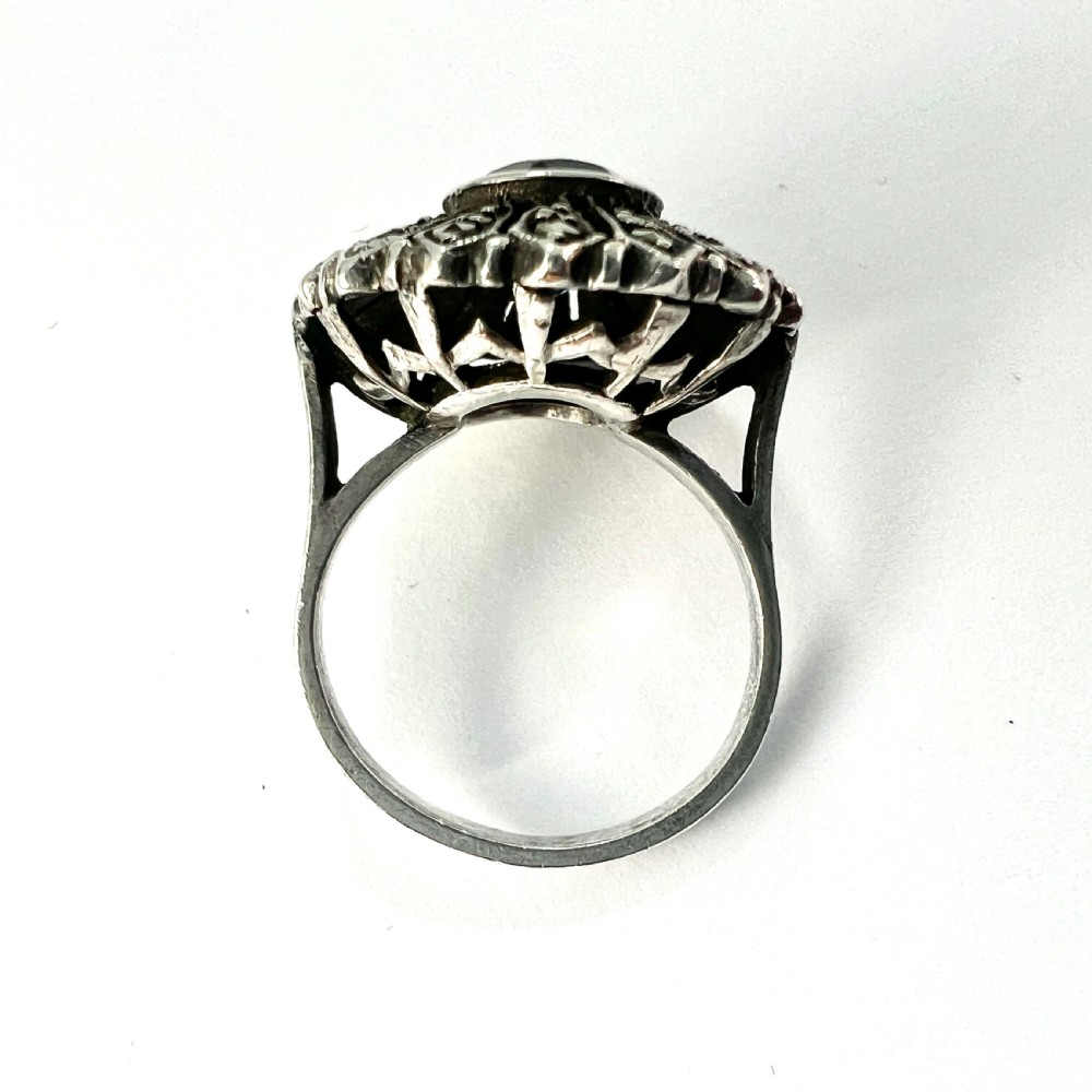 Vintage French Silver Paste Marcasite Flower Ring View IV