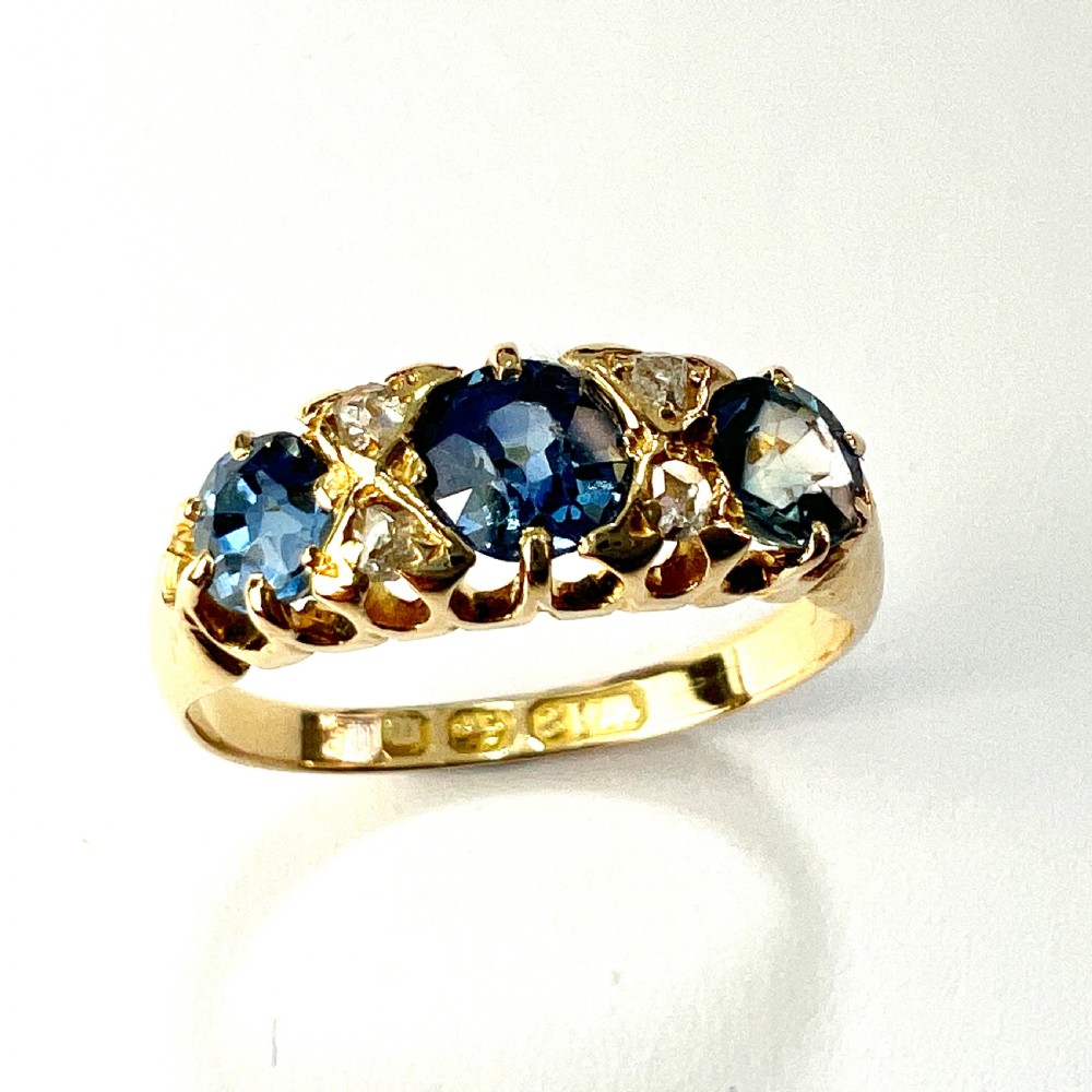 Victorian 1896 Sapphire and Diamond 18CT Gold Dress Ring