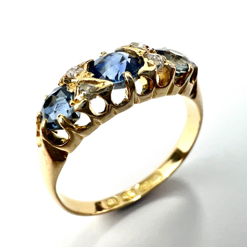 Victorian 1896 Sapphire and Diamond 18CT Gold Dress Ring View III