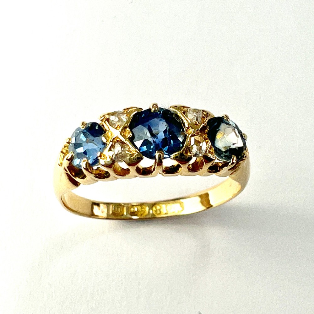 Victorian 1896 Sapphire and Diamond 18CT Gold Dress Ring View V