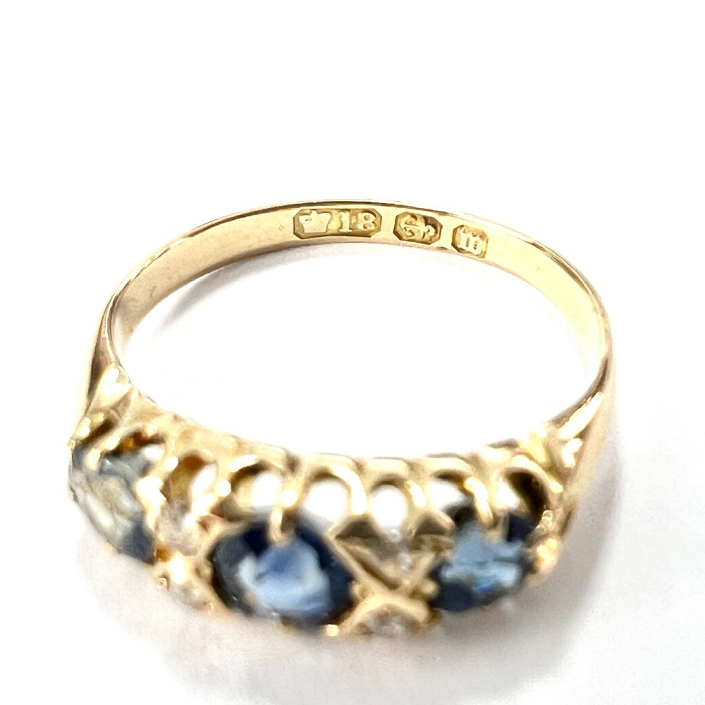 Victorian 1896 Sapphire and Diamond 18CT Gold Dress Ring View VII