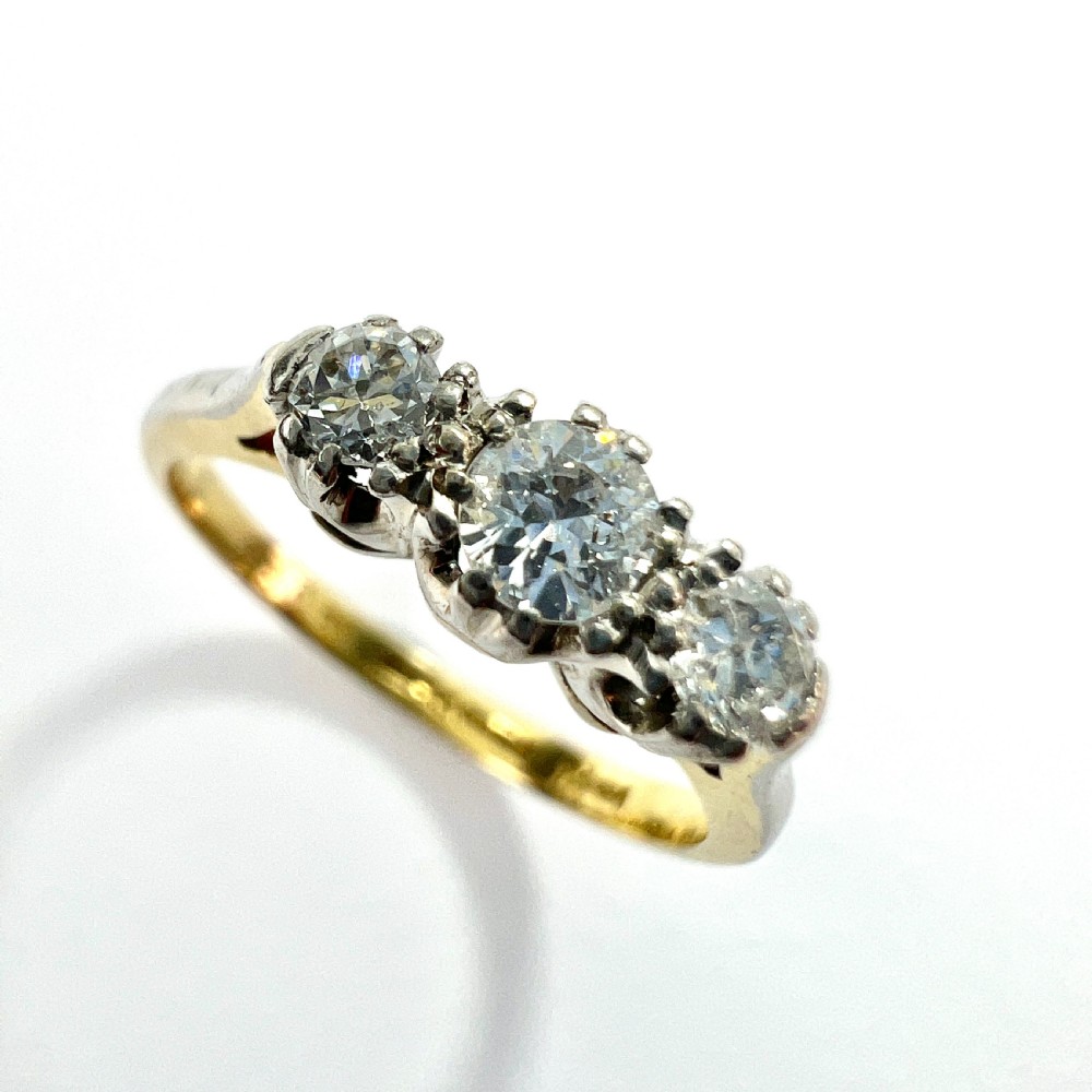 Vintage Three Stone Diamond 18CT Gold and Platinum Trilogy Ring View II